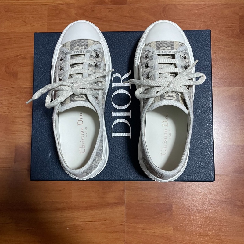 Dior厚底鞋新款迪奧正品CD滿印帆布鞋 女款灰色 尺碼：35.5碼-3