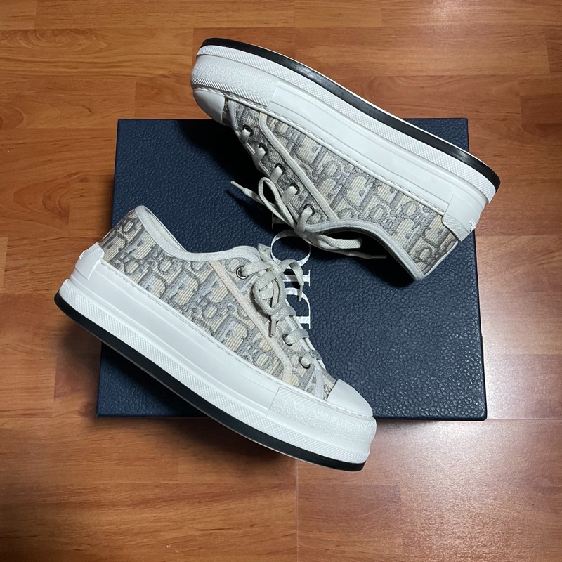 Dior厚底鞋新款迪奧正品CD滿印帆布鞋 女款灰色 尺碼：35.5碼-8