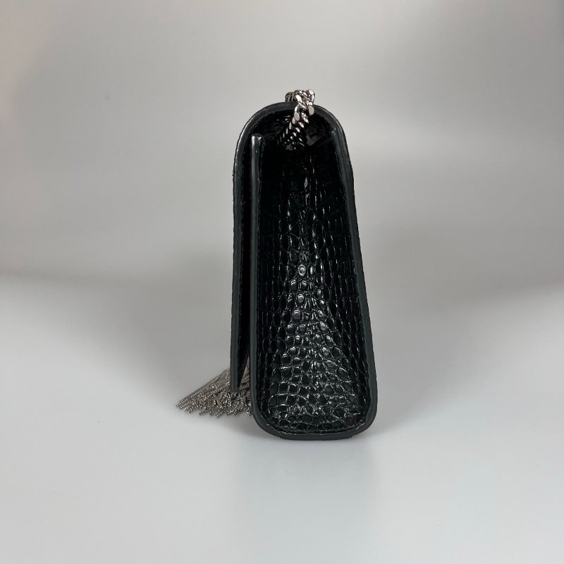 YSL 黑鱷魚紋流蘇銀扣KATE包中號-2