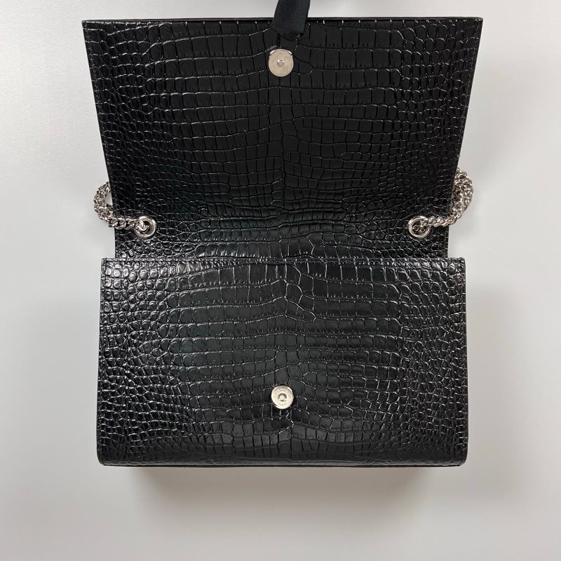 YSL 黑鱷魚紋流蘇銀扣KATE包中號-5