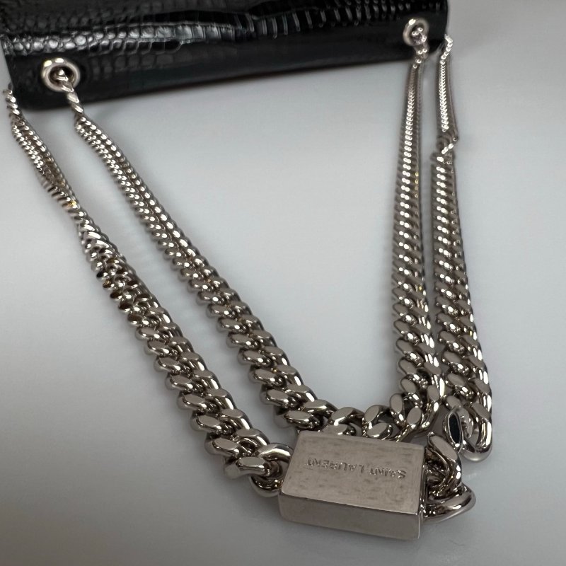 YSL 黑鱷魚紋流蘇銀扣KATE包中號-12