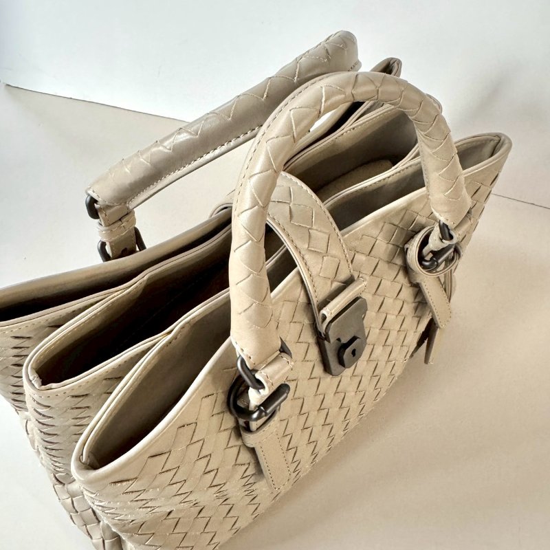 BOTTEGA VENETA ROMA BV 卡其色 皮革 編織 羅馬包 小號 三層 兩用包-3