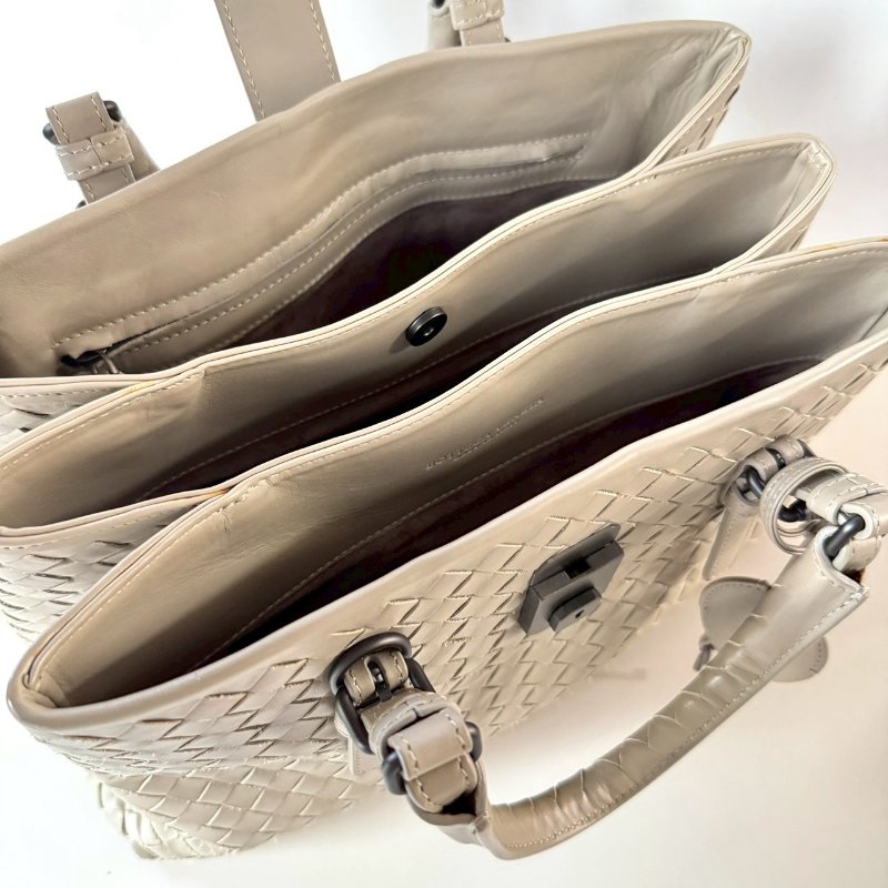 BOTTEGA VENETA ROMA BV 卡其色 皮革 編織 羅馬包 小號 三層 兩用包-9