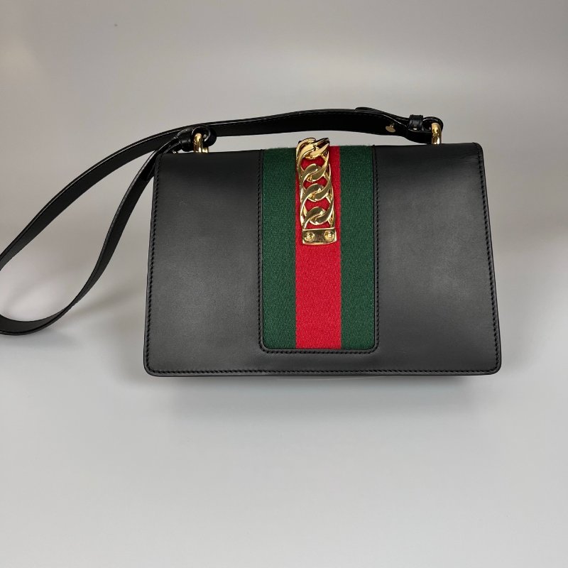 GUCCI 421882  黑塞爾維亞緞帶單肩包中號-1