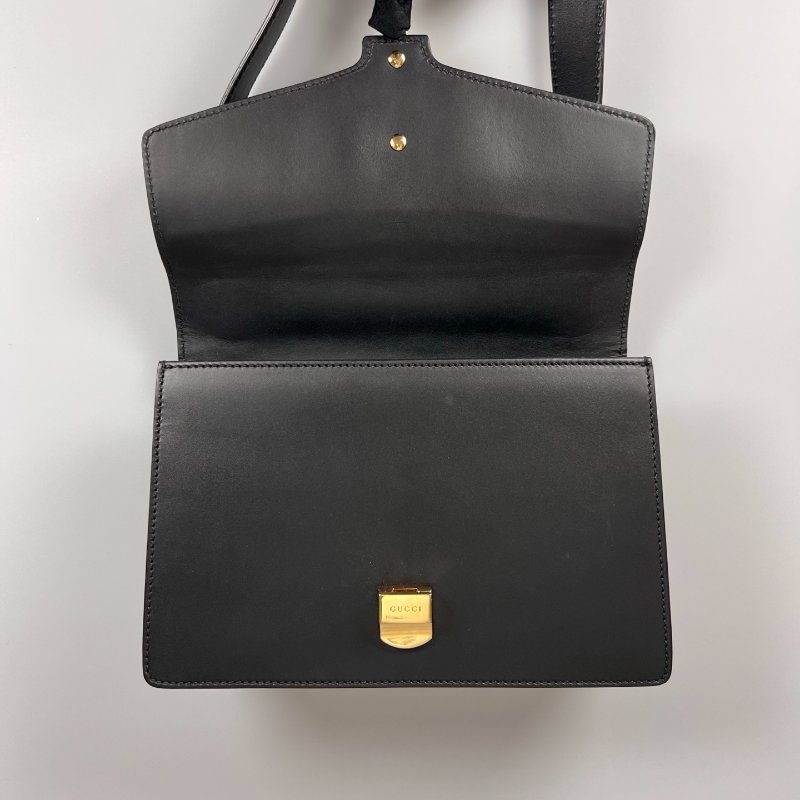GUCCI 421882  黑塞爾維亞緞帶單肩包中號-5