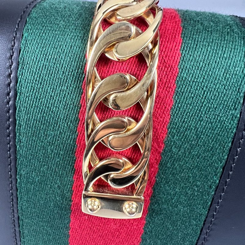 GUCCI 421882  黑塞爾維亞緞帶單肩包中號-6