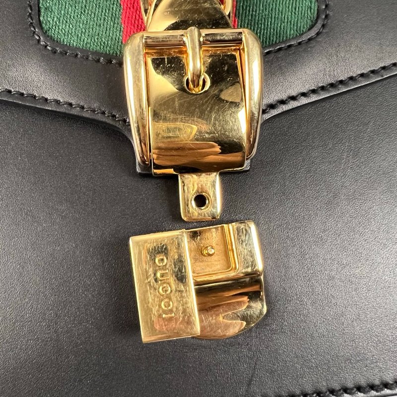 GUCCI 421882  黑塞爾維亞緞帶單肩包中號-7