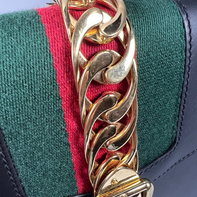 GUCCI 421882  黑塞爾維亞緞帶單肩包中號-8