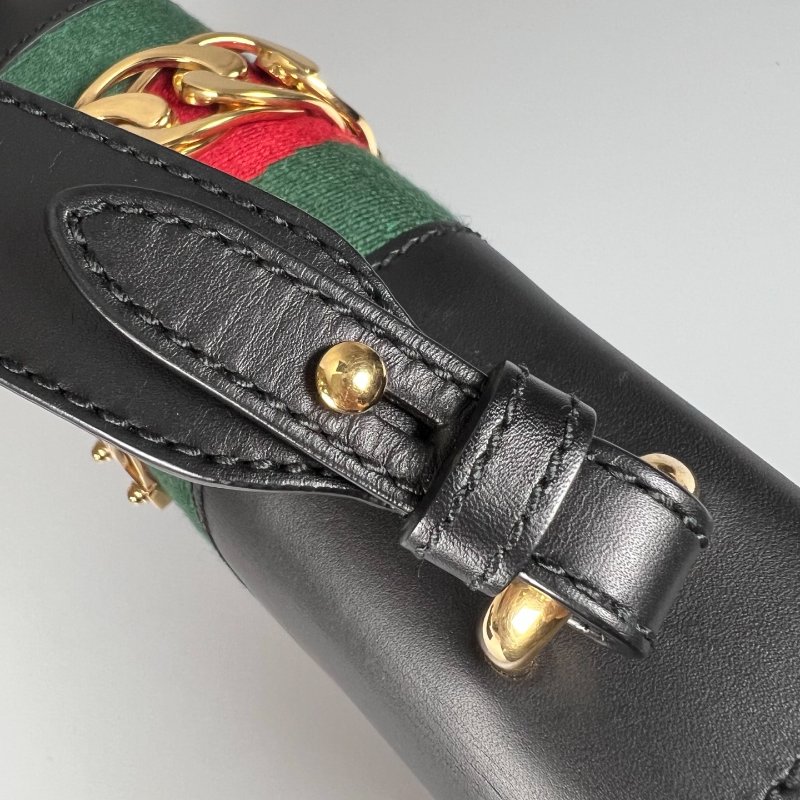 GUCCI 421882  黑塞爾維亞緞帶單肩包中號-9