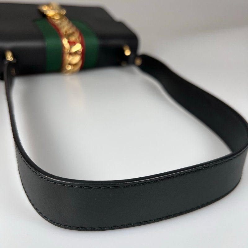 GUCCI 421882  黑塞爾維亞緞帶單肩包中號-11