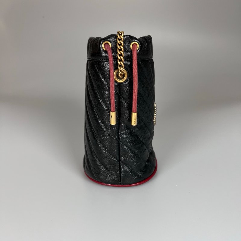 GUCCI 573817 黑Marmont紅抽繩雙G水桶包-2