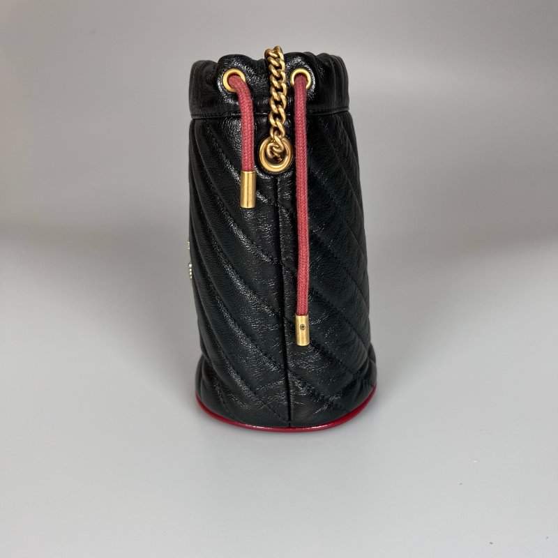 GUCCI 573817 黑Marmont紅抽繩雙G水桶包-3