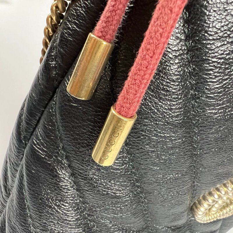 GUCCI 573817 黑Marmont紅抽繩雙G水桶包-8