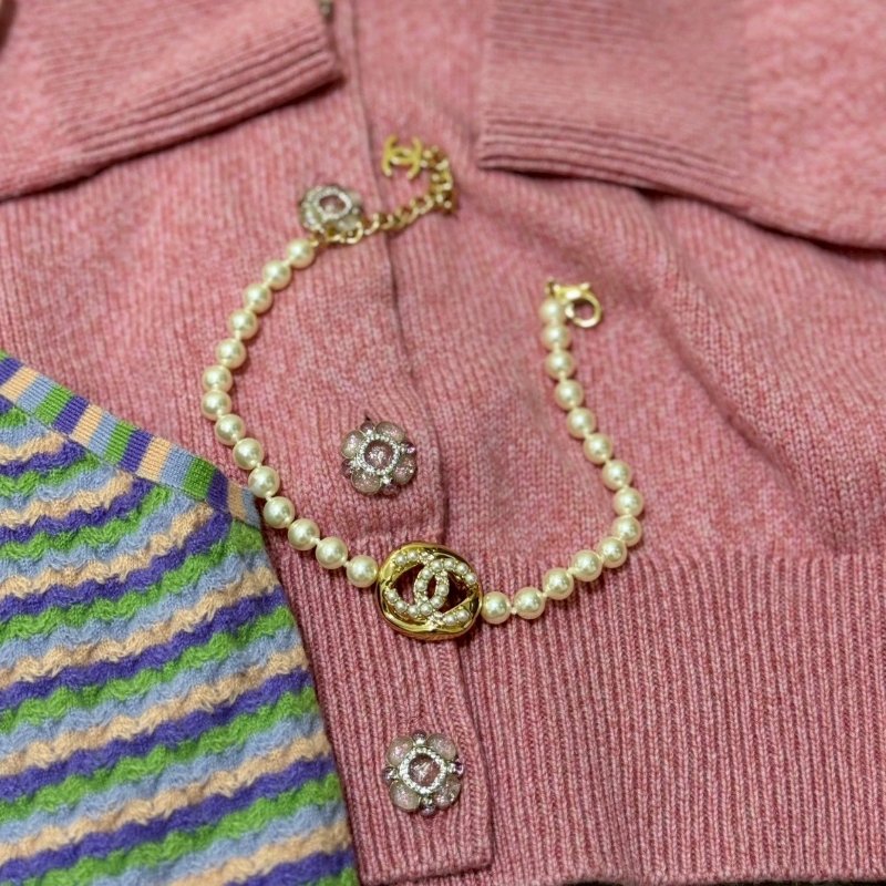 CHANEL 不規則簍空金色方塊 雙C 珍珠 可調節 項鍊 頸鍊-5