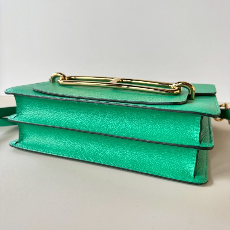 HERMES Roulis 23 cm 豬鼻子包 6W 薄荷綠 EC皮 金扣 Z刻-2