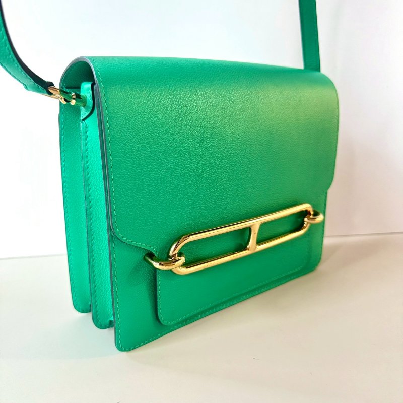 HERMES Roulis 23 cm 豬鼻子包 6W 薄荷綠 EC皮 金扣 Z刻-4