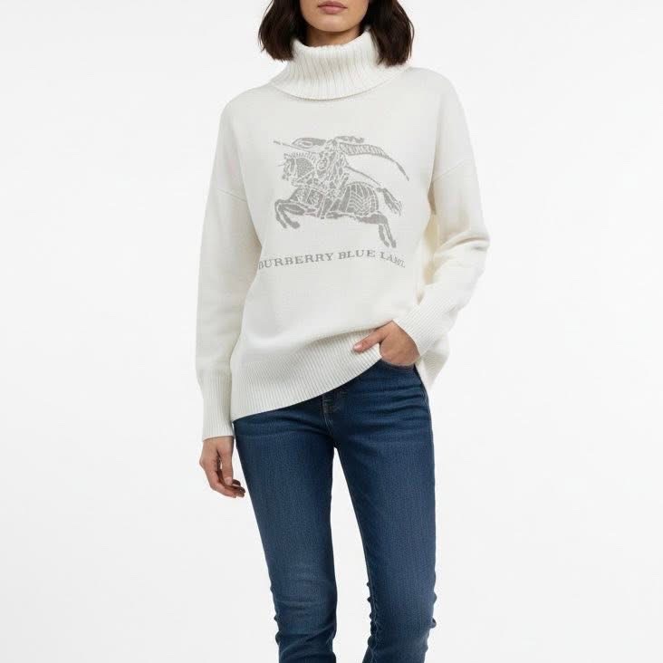 BURBERRY 藍標 大戰馬長版毛料高領毛衣-9