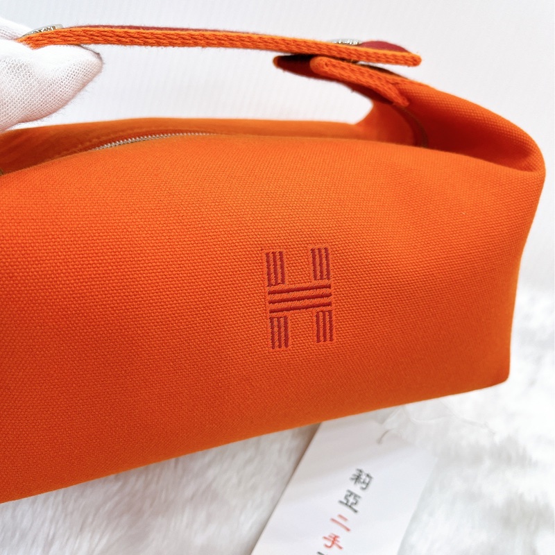 莉亞精品♡Hermes 飯盒 橘拼深紅手把 二手-7
