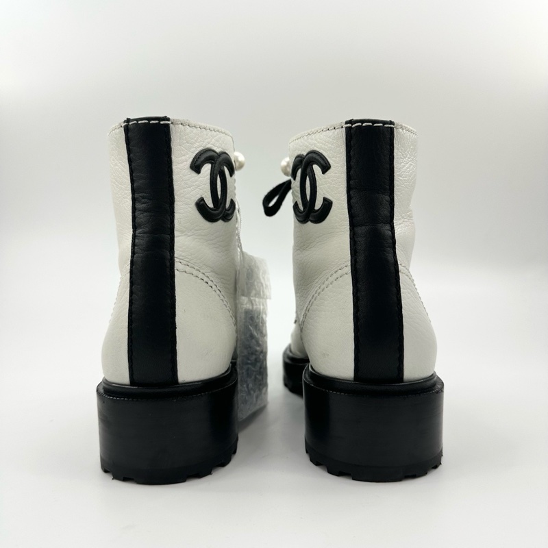 香奈兒/37碼/白色珍珠短靴/98新/TT0331-2