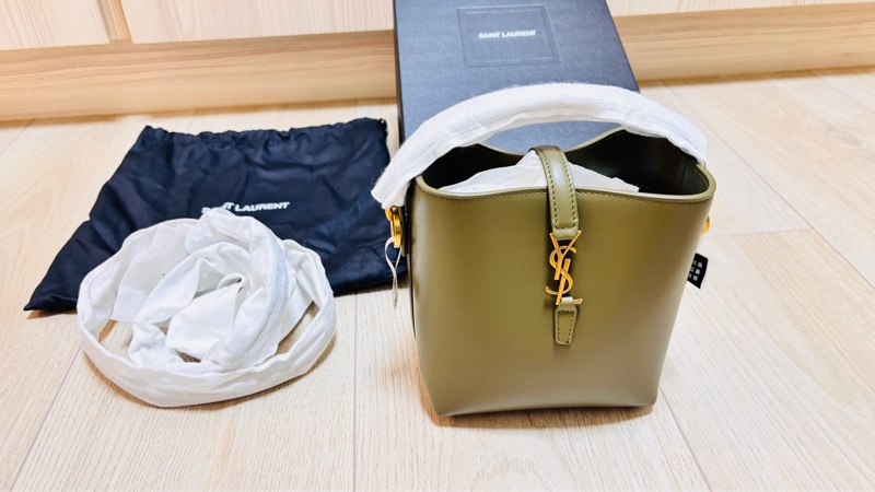 全新閒置品 Saint Laurent Le 37 Mini 765870 金扣 水桶包 抹茶-5