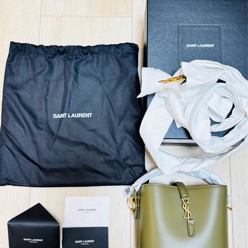 全新閒置品 Saint Laurent Le 37 Mini 765870 金扣 水桶包 抹茶-14