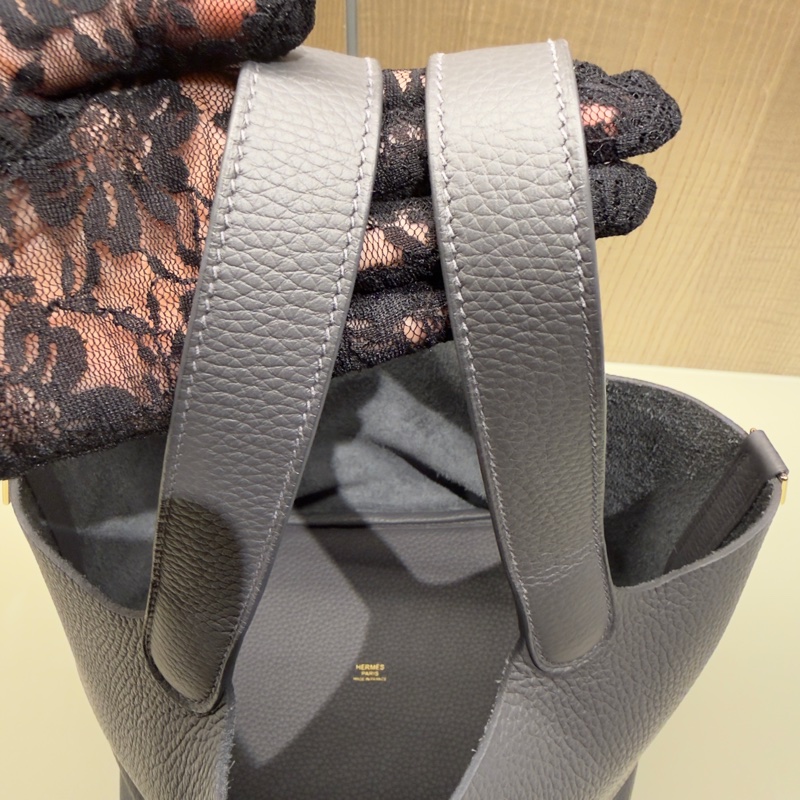 Hermes 二手閒置 (2025年購入 W刻)菜籃子22 石板灰淡金扣 98新-7