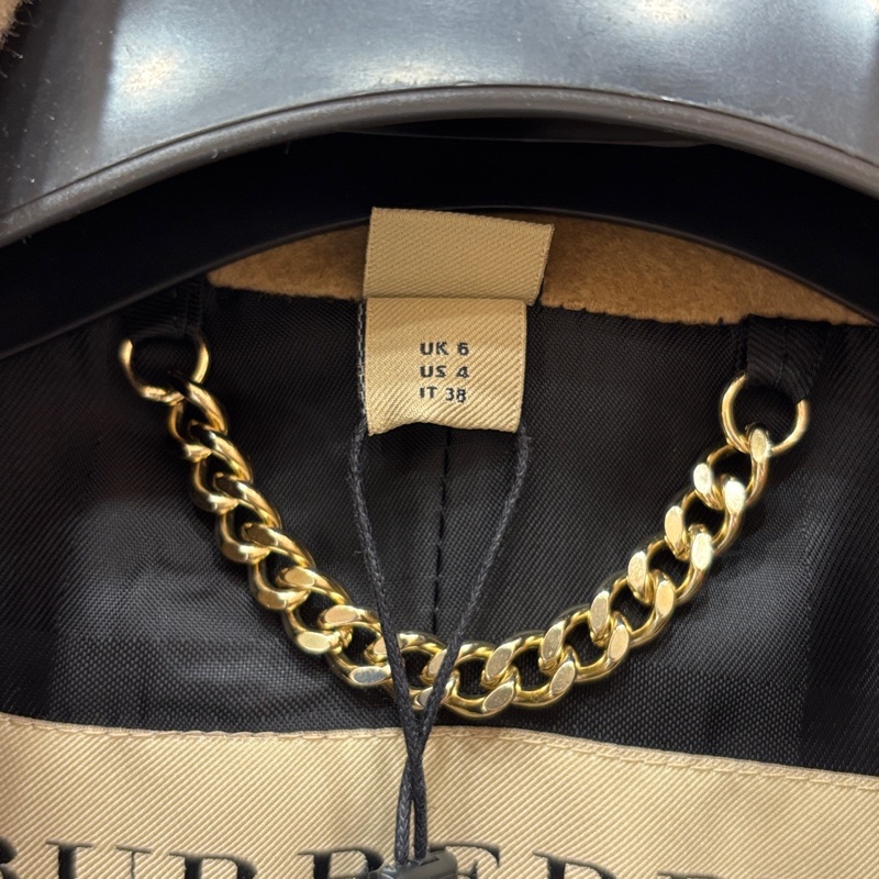 全新 Burberry博柏利 純色雙排扣腰帶翻領 風衣 大衣 絨感外套 卡其色 6碼 170/80A-2