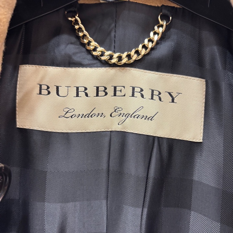 全新 Burberry博柏利 純色雙排扣腰帶翻領 風衣 大衣 絨感外套 卡其色 6碼 170/80A-5