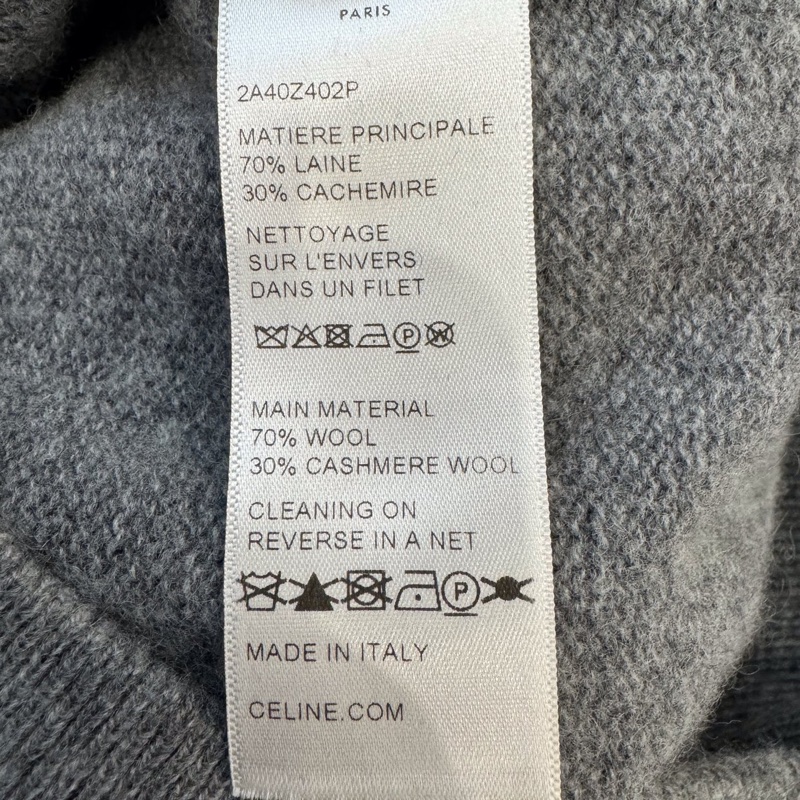 Celine賽琳 灰色系帶字母logo羊毛長袖衛衣 S碼貨號2A40Z-5