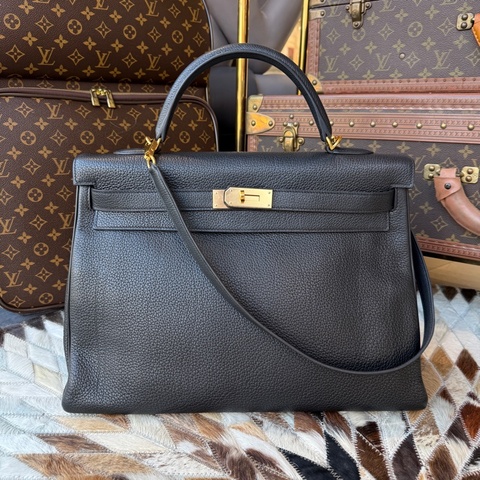 HERMES Kelly40 TOGO馬蹄印C刻 黑拼酒紅