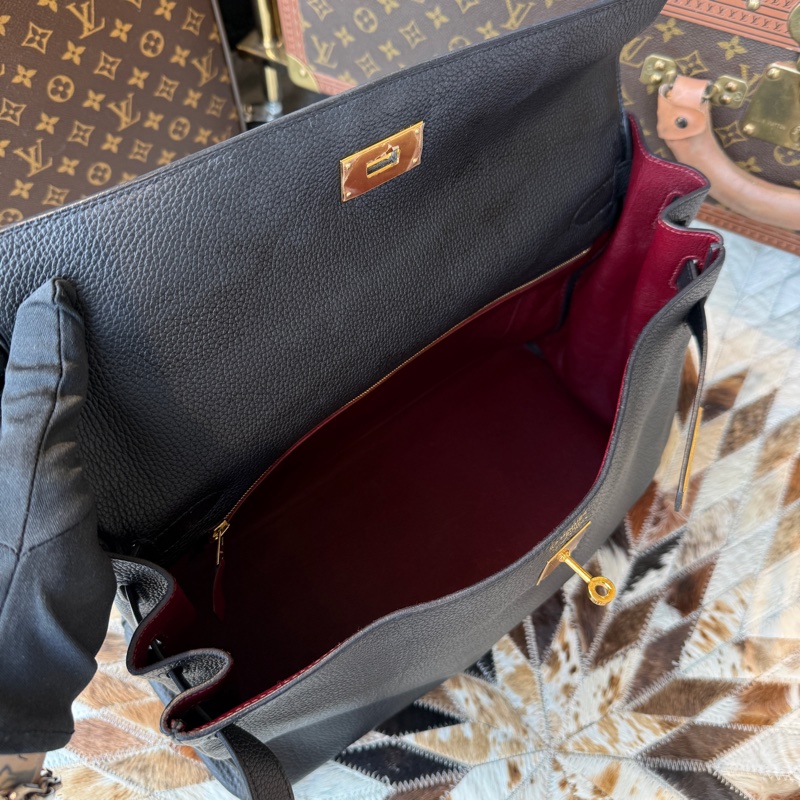 HERMES Kelly40 TOGO馬蹄印C刻 黑拼酒紅-6