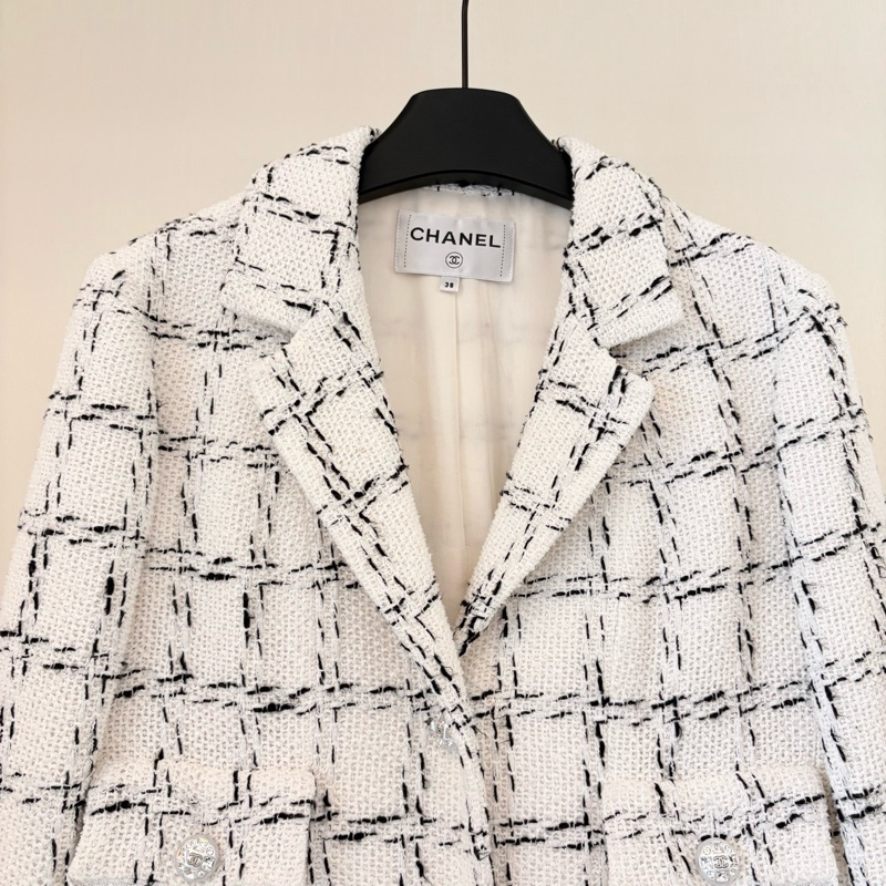 【99新】Chanel/香奈兒/白色粗花呢外套/38碼/118565-1