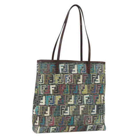 FENDI Zucca 帆布手提包 PVC 卡其色金色正品 157796V