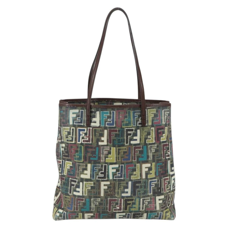 【日本直送】FENDI Zucca 帆布手提包 PVC 卡其色金色正品 157796V-1