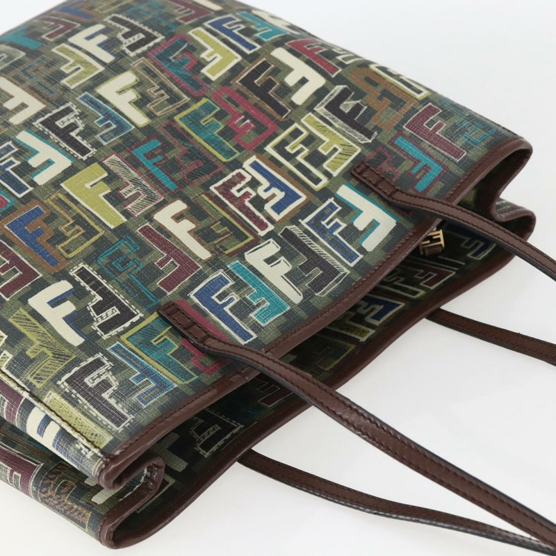 【日本直送】FENDI Zucca 帆布手提包 PVC 卡其色金色正品 157796V-5