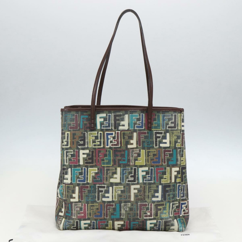 【日本直送】FENDI Zucca 帆布手提包 PVC 卡其色金色正品 157796V-11