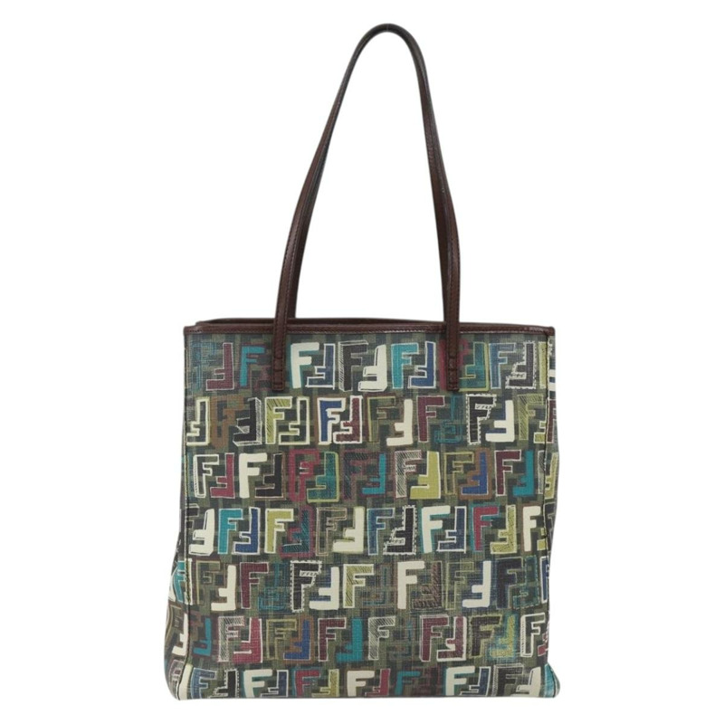 【日本直送】FENDI Zucca 帆布手提包 PVC 卡其色金色正品 157796V-12