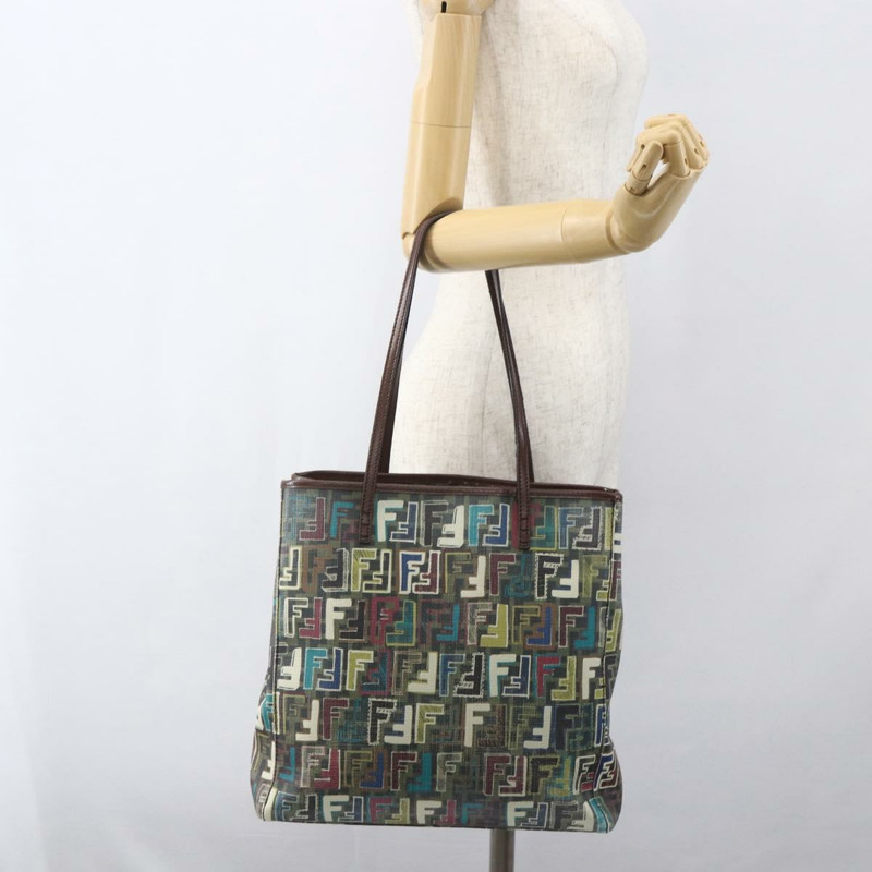 【日本直送】FENDI Zucca 帆布手提包 PVC 卡其色金色正品 157796V-22