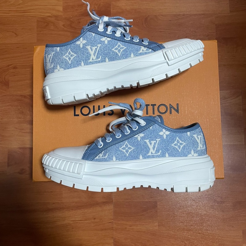 Lv Squad白藍丹寧牛仔低幫滿印休閒鞋 女款藍色 尺碼:37.5碼-0