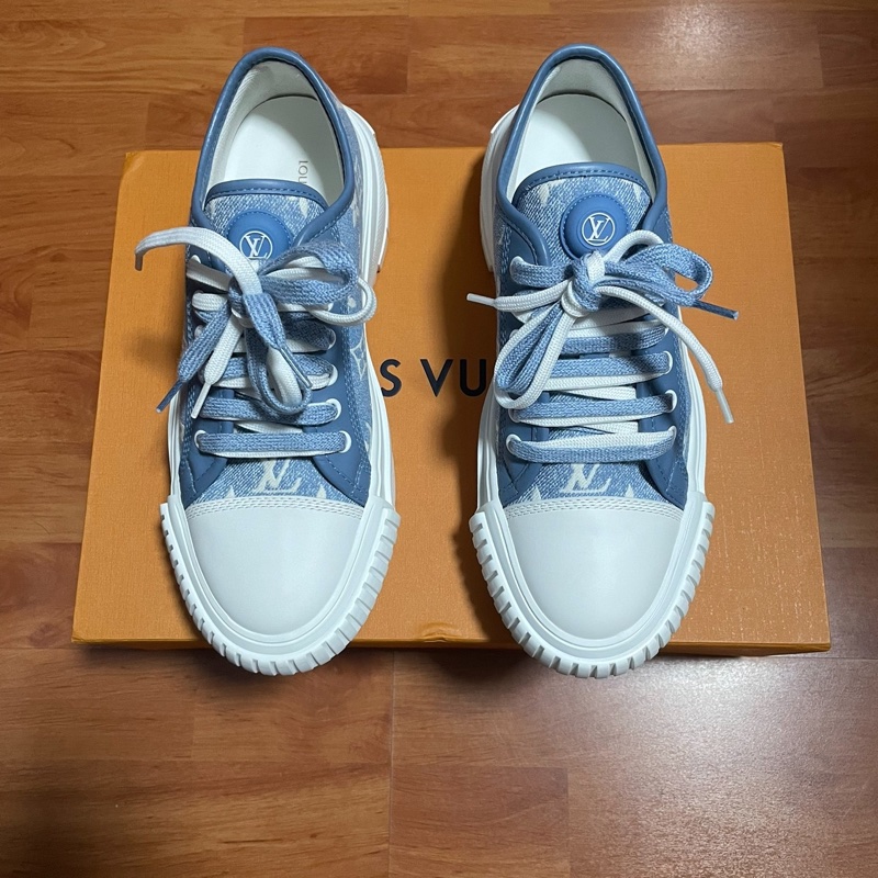 Lv Squad白藍丹寧牛仔低幫滿印休閒鞋 女款藍色 尺碼:37.5碼-2