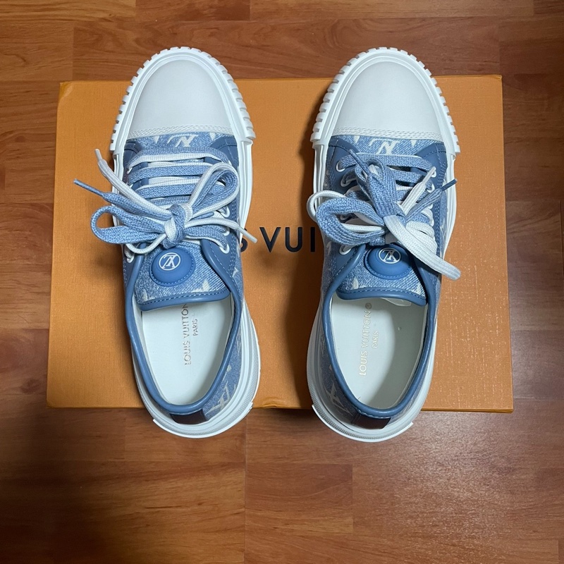 Lv Squad白藍丹寧牛仔低幫滿印休閒鞋 女款藍色 尺碼:37.5碼-3