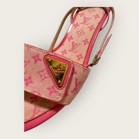 Louis Vuitton 二手閒置 老花粉色低根涼鞋 現況販售 37號
