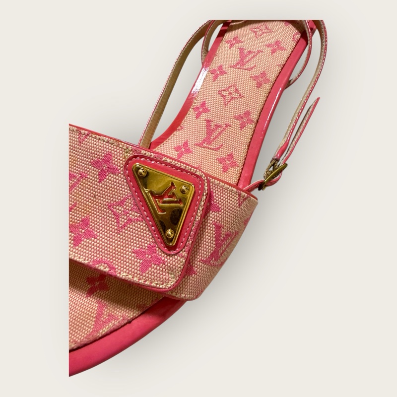 Louis Vuitton 二手閒置 老花粉色低根涼鞋 現況販售 37號-0