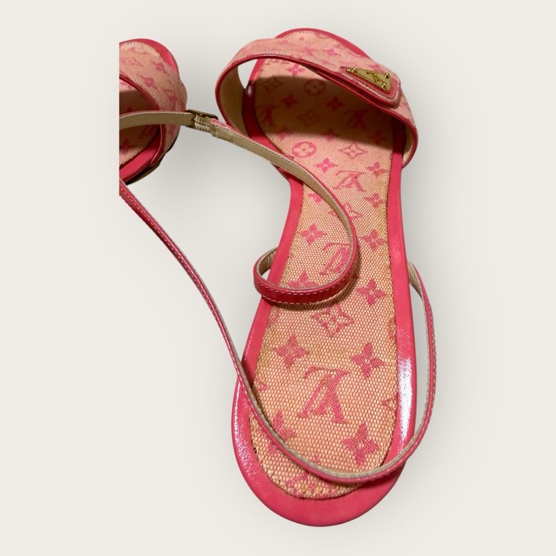 Louis Vuitton 二手閒置 老花粉色低根涼鞋 現況販售 37號-4