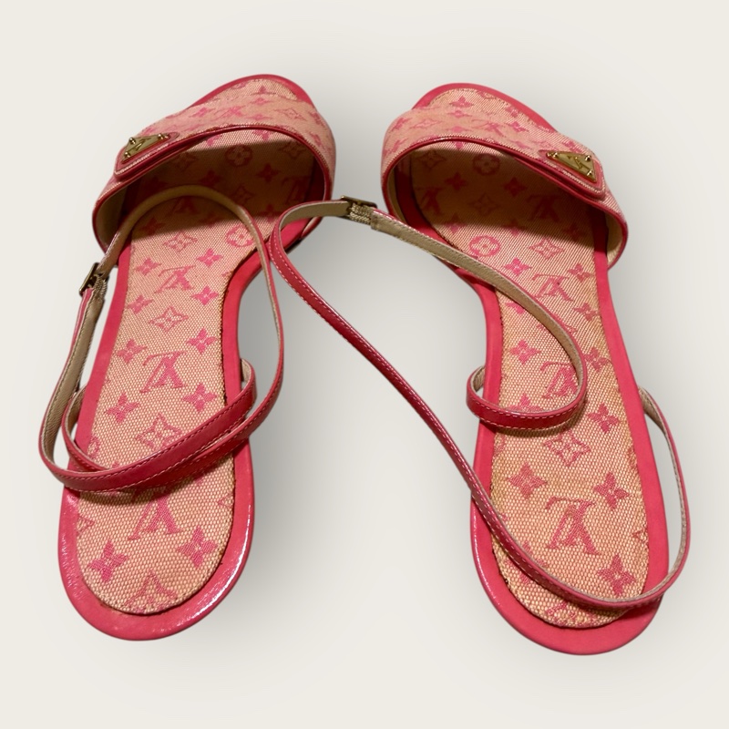 Louis Vuitton 二手閒置 老花粉色低根涼鞋 現況販售 37號-5