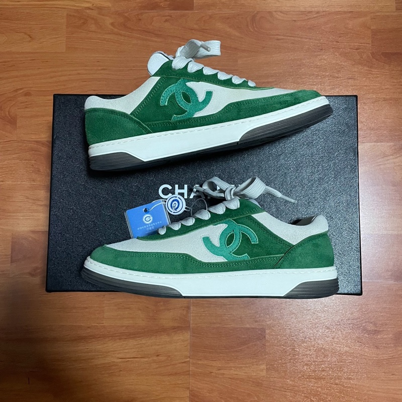 Chanel香奈兒雙C徽標 低幫時尚板鞋白綠 尺碼：35.5碼-0