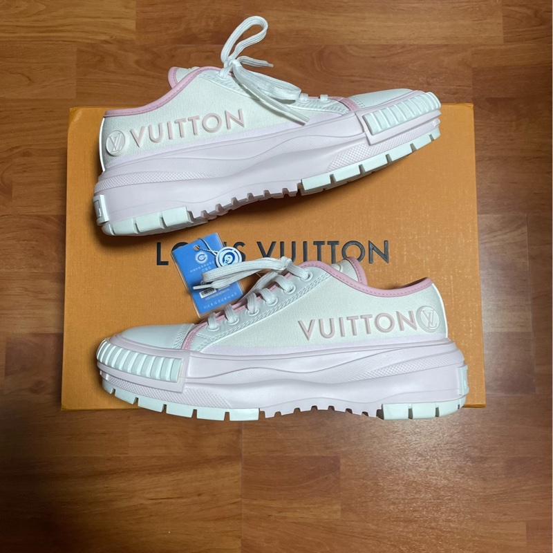 99 新 Lv Squad厚底板鞋 路易威登低幫休閒鞋女款白粉 尺碼:37碼-0