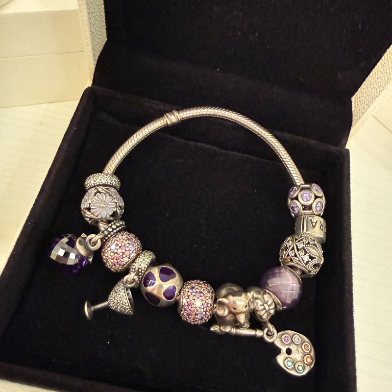PANDORA 紫色系12顆串珠手鏈-2
