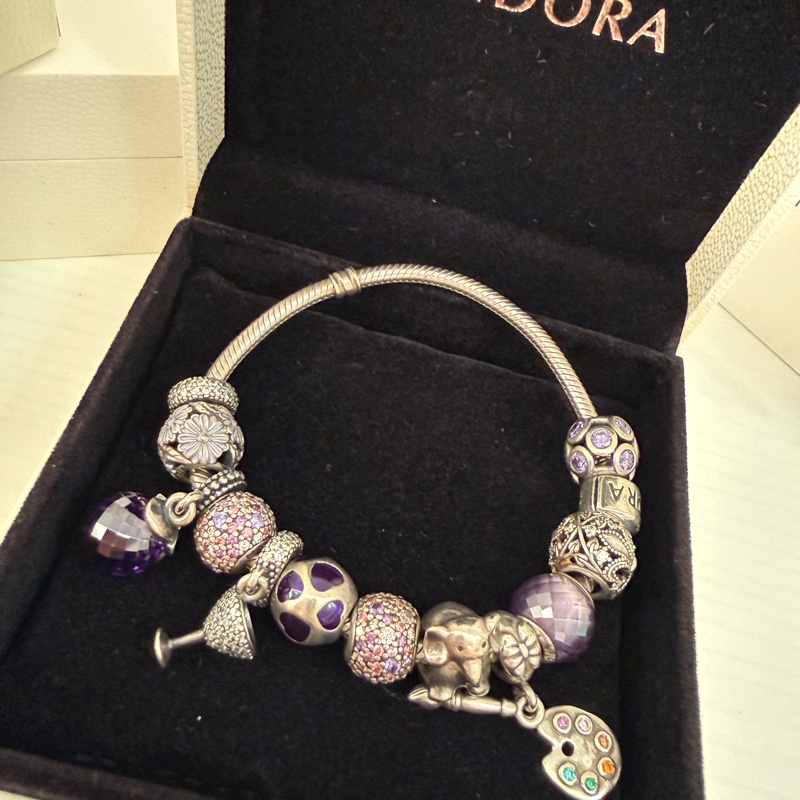 PANDORA 紫色系12顆串珠手鏈-5
