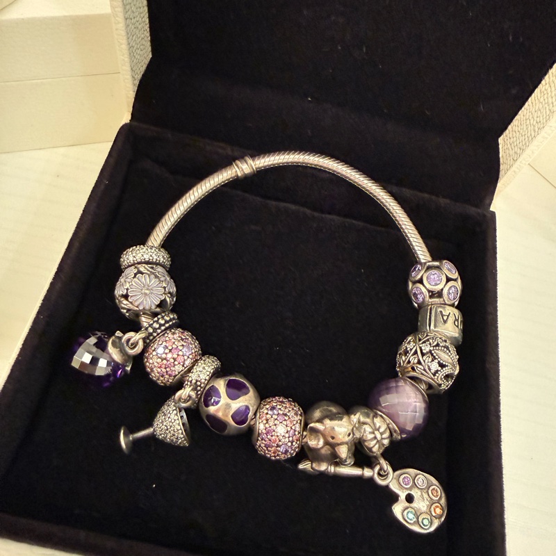 PANDORA 紫色系12顆串珠手鏈-8